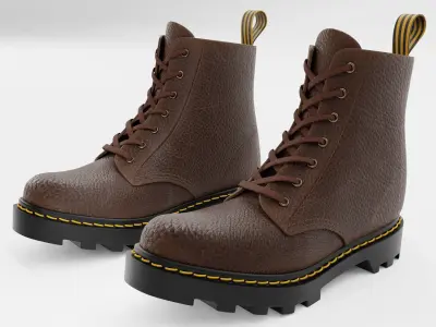 Leather Boot Combat - Military Tactical Brown Low-poly 3D model