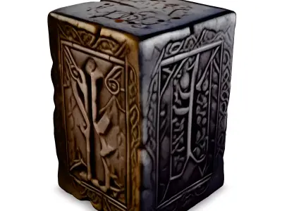 Ancient Rune Stone Cube Game Asset Low-poly 3D model