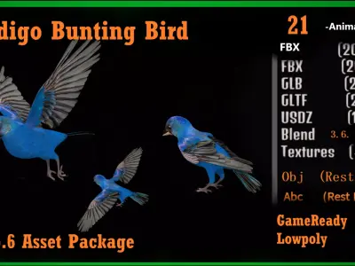 Indigo Bunting Cardinal Bird Low-poly 3D model