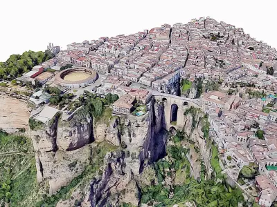 Ronda-bridge-cliff city in spain Low-poly 3D model