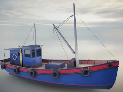 Fishing Boat Low-poly 3D model 2