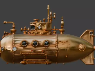 Steampunk Mini Submarine 3D Model Low-poly 3D model