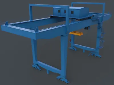 PBR Rail Mounted Gantry Crane RMG V1 - Blue Light Low-poly 3D model