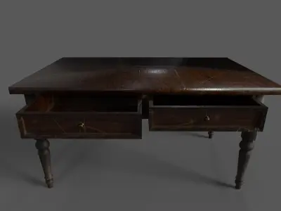 Table wooden with two drawers Low-poly 3D model