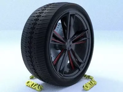 ORTAS CAR RIM 53 GAME READY RIM TIRE AND DISC 3D model