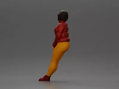 Woman leaning on the car wearing winter outfit 3D print model