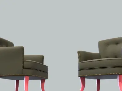 Vintage Chair Charcoal Linen Upholstery BlushPink Wood Legs 3D model