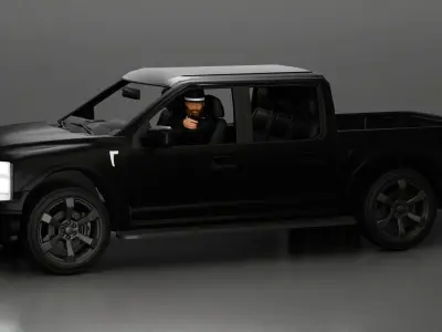 Gangster in hat driving a car and holding gun 3D print model