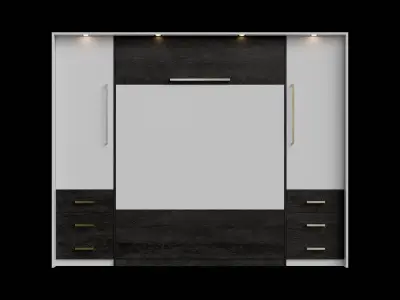 White Cabinet Black Wood Wall Bed Closed Low-poly 3D model