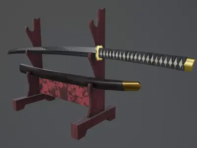 Japanese katana Low-poly 3D model buy