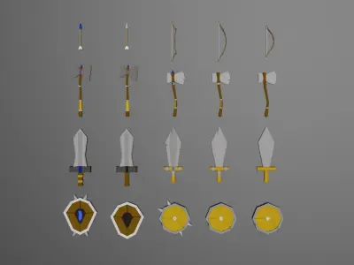Weapon set group of swords Low-poly 3D model