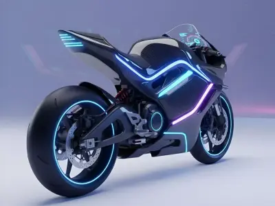 Futuristic Electric Sports Bike with Neon Low-poly 3D model Low-poly 3D model