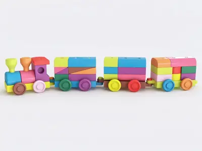 Wooden toy train color 02 3D model