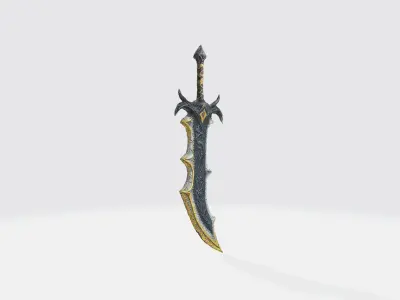 A dark fantasy sword with a curved blade 3D model