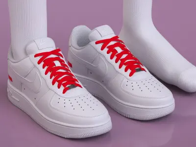 Nike Air Force 1 Low Sneakers with Red Laces 3D model