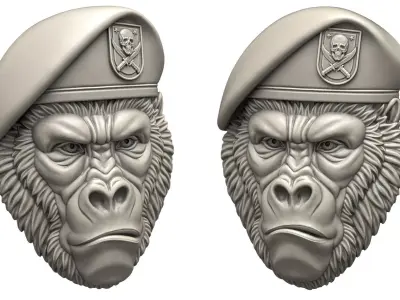 Gorilla Wearing Military Beret Relief Sculpture 3D print model