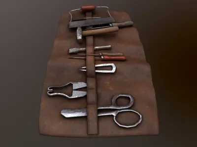  Set of medieval tools Old for gamedev Low-poly 3D model