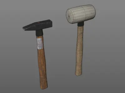 Locksmith and rubber hammer Low-poly 3D model