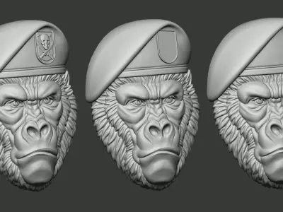 Gorilla Wearing Military Beret Relief Sculpture 3D print model