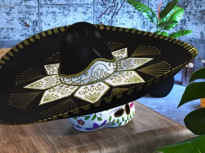 Mariachi Skull with Sombrero 3D model