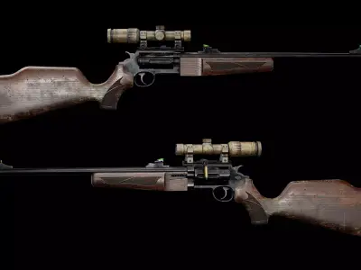 GAME READY REVOLVER RIFLE with SCOPE PBR RIGGED Low-poly 3D model