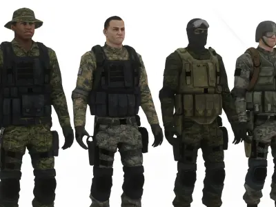 Modern Soldier Tactical Bundle  4 Specialized Models 3D Model Pack
