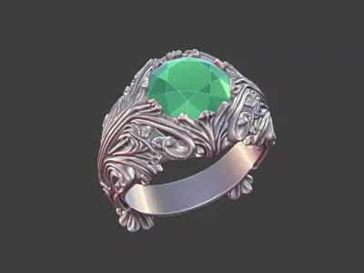 ornamental scrollwork gemstone antique style ring silver 3D print model