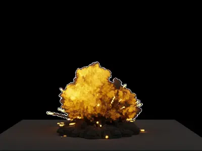 Fuel Explosion With Debris Simulation VDB Low-poly 3D model