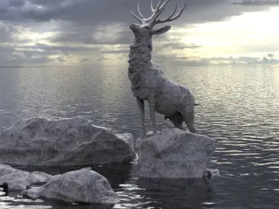 Deer low res 3D on Rough rock 3D model