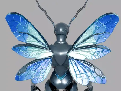Blue Cyber Insectoid Humanoid Robot 3D model