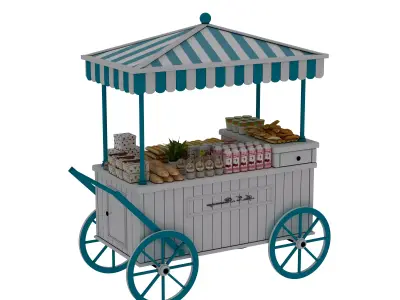 Mobile breakfast cart stall Low-poly 3D model