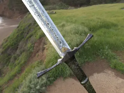 Knights sword Low-poly 3D model
