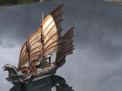 Asian Red Fin sailed Ship bigger patchwork sails 3D model
