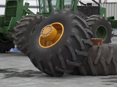 Heavy Machine Tire Wheel Set Clean and Dirt 3D model