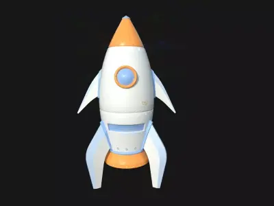 Cartoon Spaceship 01 White Orange - Spacecraft Vehicle SciFi Low-poly 3D model