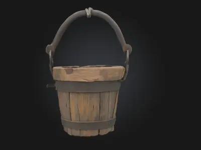 Antique Wooden Bucket  Timeless Utility in Rustic Form 3D model