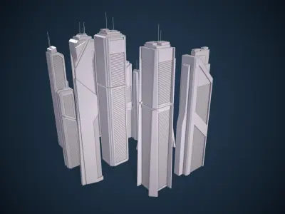 Low-Poly Sci-fi Skyscraper Pack Low-poly 3D model