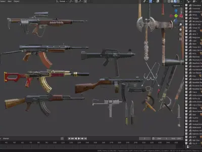 AAA Military Weapon Pack Game Ready Guns Rifles Attachments 3D model