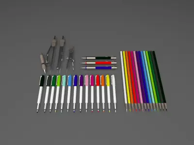 Pencil and Compass Set Low-poly 3D model
