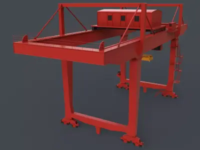 PBR Rail Mounted Gantry Crane RMG V2 - Red Low-poly 3D model