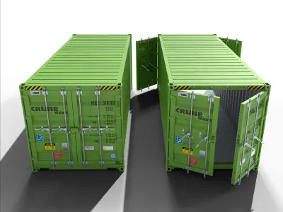 20ft Cargo Container Green Light Low-poly 3D model