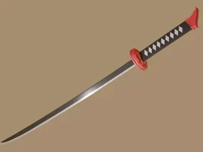 Japanese Katana red game ready asset 3D model