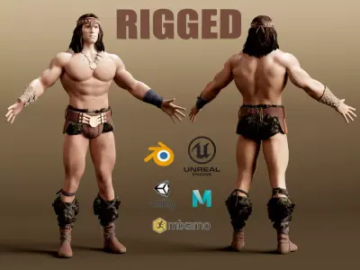 Barbarian Warrior Game Ready RIGGED  Low-poly 3D model