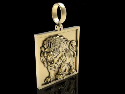 Roaring Lion Square Pendant 3D print model