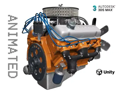 Pontiac V8 Engine Animated Model Midpoly 3D model