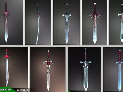 Fantasy Sword Collection Pack Low-Poly 3D Model