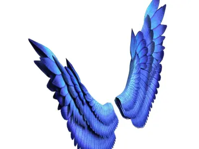 Fantasy Blue Wing Low-poly 3D model