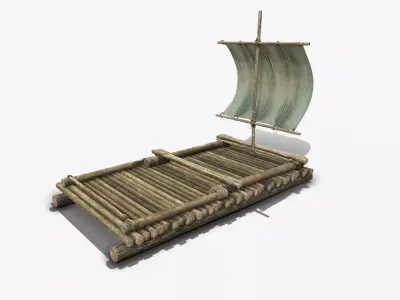 Wooden Raft 3 Low-poly 3D model