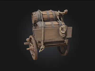 Barrel Cart  Rustic Utility on Wheeled Framework 3D model