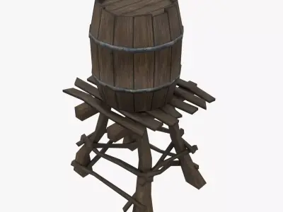 Wooden water tower low-poly 3d model Low-poly 3D model